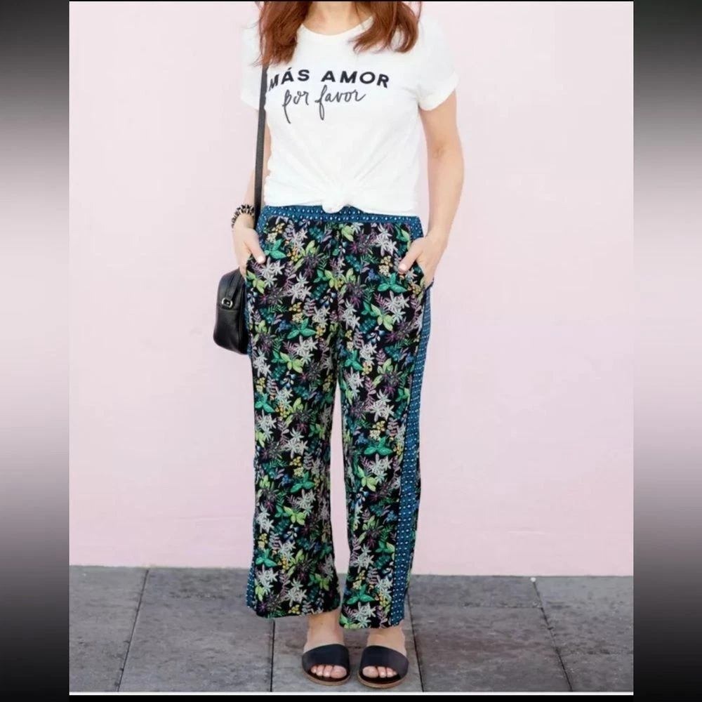Ett:Twa Anthropologie Floral Print Wide Leg Cropped Pants S Whimsy Garden Boho